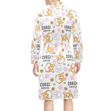 Corgi Dog Pattern Men's Long Sleeve Belted Night Robe