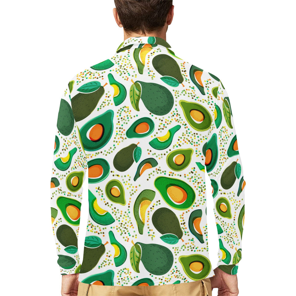 Avocado design pattern Men's Long Sleeve Polo Shirt