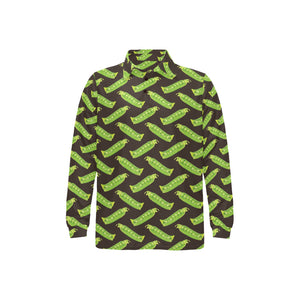 Green Peas Pattern Print Design 05 Men's Long Sleeve Polo Shirt