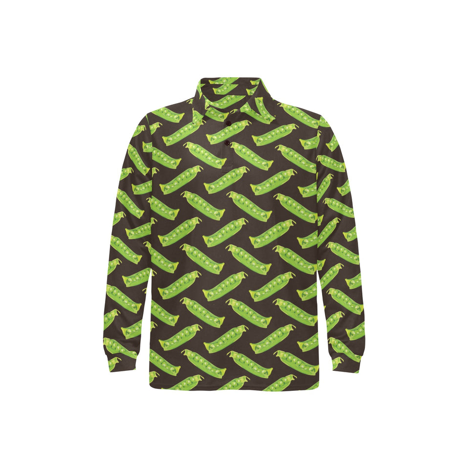 Green Peas Pattern Print Design 05 Men's Long Sleeve Polo Shirt