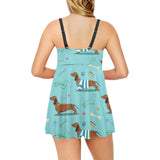 Dachshund decorative background Chest Sexy Pleated Two Piece Swim Dress