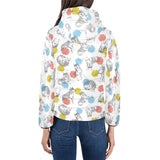 Siberian husky and colorful circle pattern Women's Padded Hooded Jacket