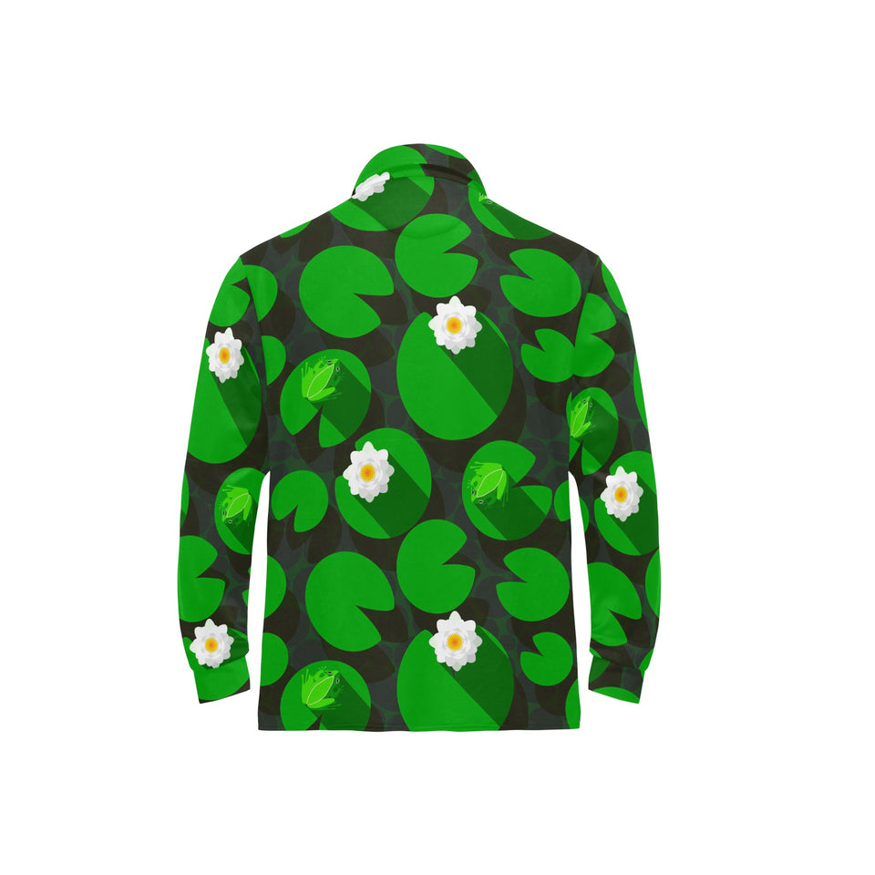 Frog waterlily pattern Men's Long Sleeve Polo Shirt