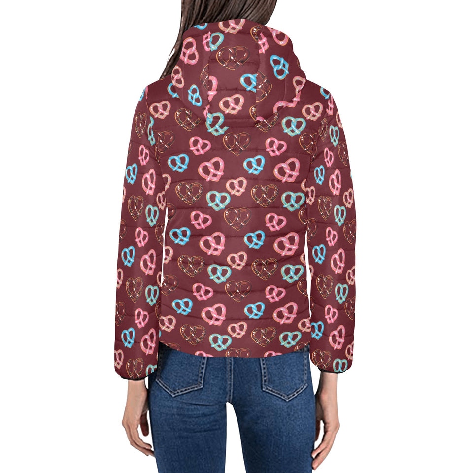 Pretzels Pattern Print Design 05 Women's Padded Hooded Jacket