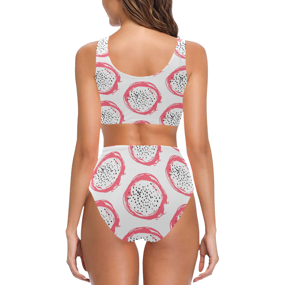 Hand drawn dragon fruit Chest Bowknot High Waisted Bikini Swimsuit