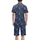 Blue Theme guitar pattern Men's V-Neck Short Pajama Set