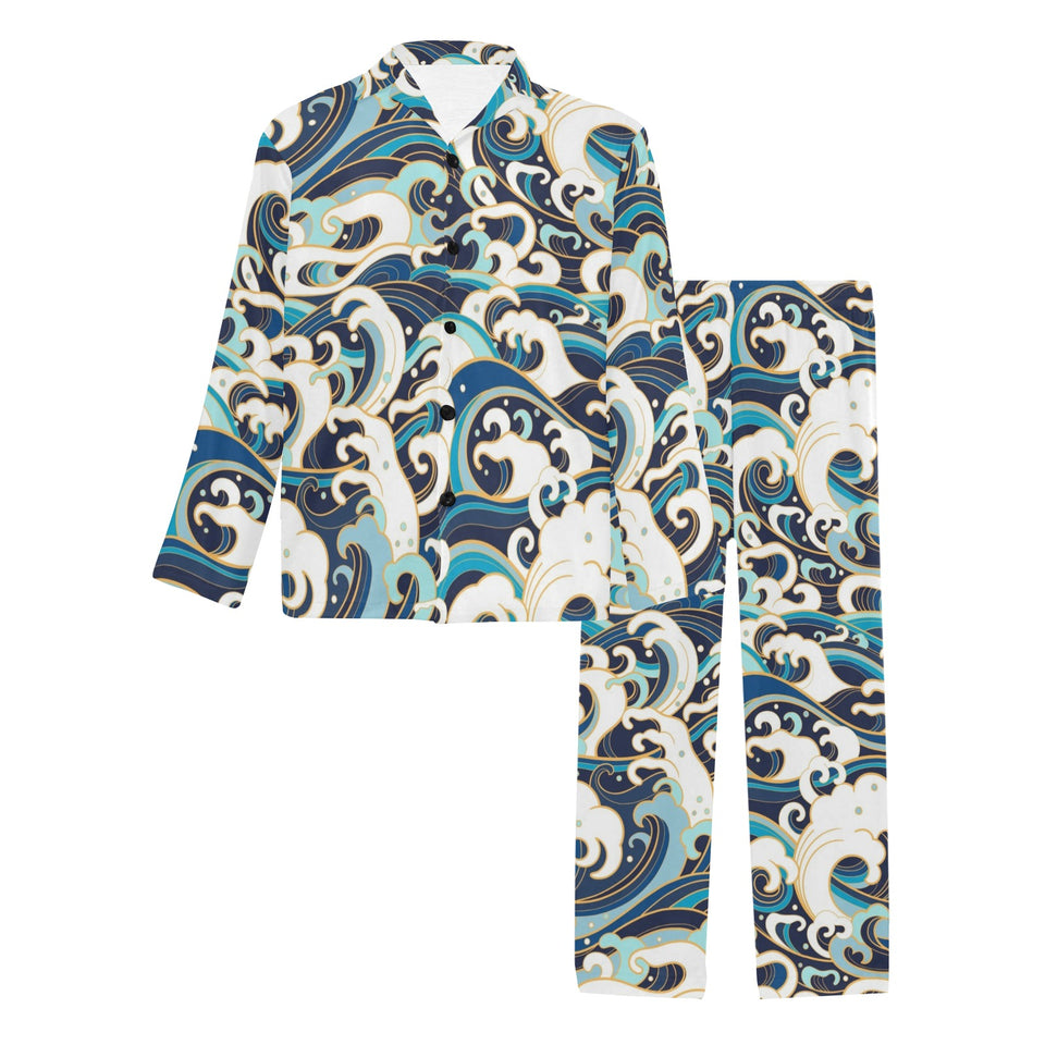Japanese wave pattern Men's Long Pajama Set