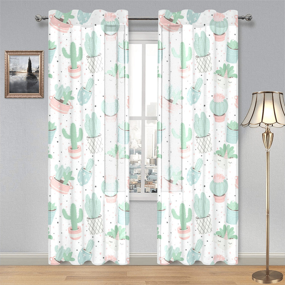 Pastel color cactus pattern Gauze Curtain