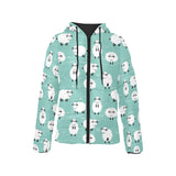 Cute sheep green background Women's Padded Hooded Jacket