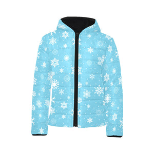 Snowflake pattern blue background Kids' Boys' Girls' Padded Hooded Jacket