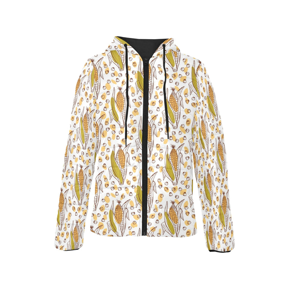 Corn Pattern Print Design 02 Women's Padded Hooded Jacket