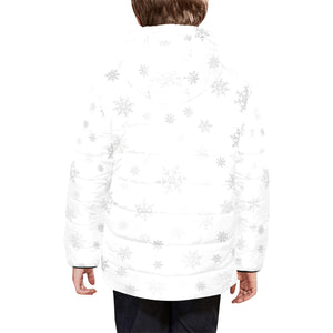 Snowflake pattern white background Kids' Boys' Girls' Padded Hooded Jacket