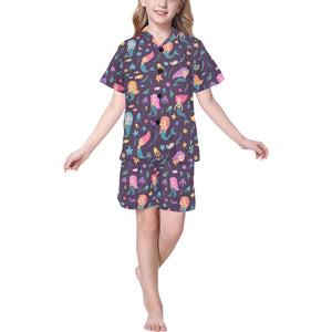 beautiful mermaid Fish jellyfish algae other marin Kids' Boys' Girls' V-Neck Short Pajama Set