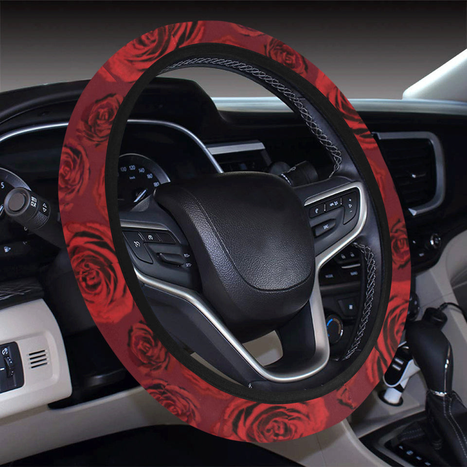 Rose Pattern Print Design 03 Car Steering Wheel Cover