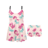 Cute little mermaid pattern Chest Sexy Pleated Two Piece Swim Dress