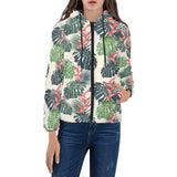 heliconia flowers, palm and monstera leaves Women's Padded Hooded Jacket