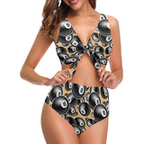 Billiard Ball Pattern Print Design 04 Chest Bowknot High Waisted Bikini Swimsuit