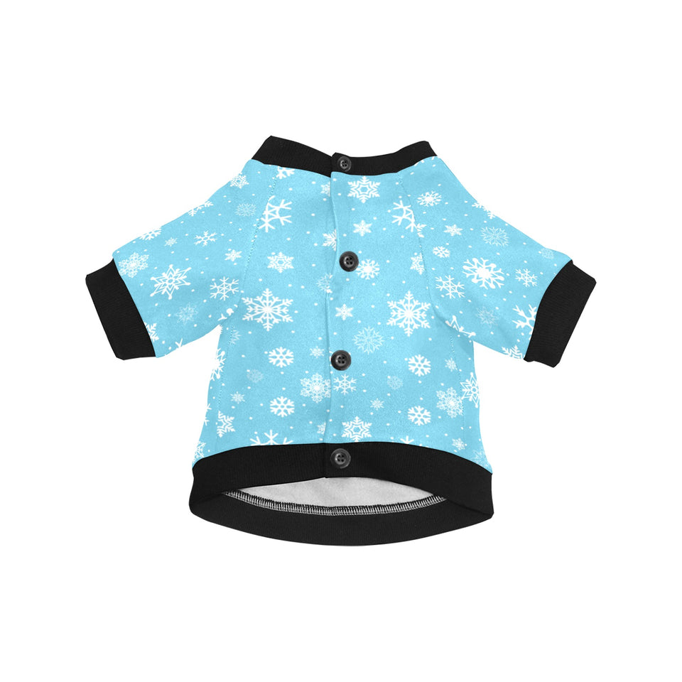 Snowflake pattern blue background All Over Print Pet Dog Round Neck Fuzzy Shirt
