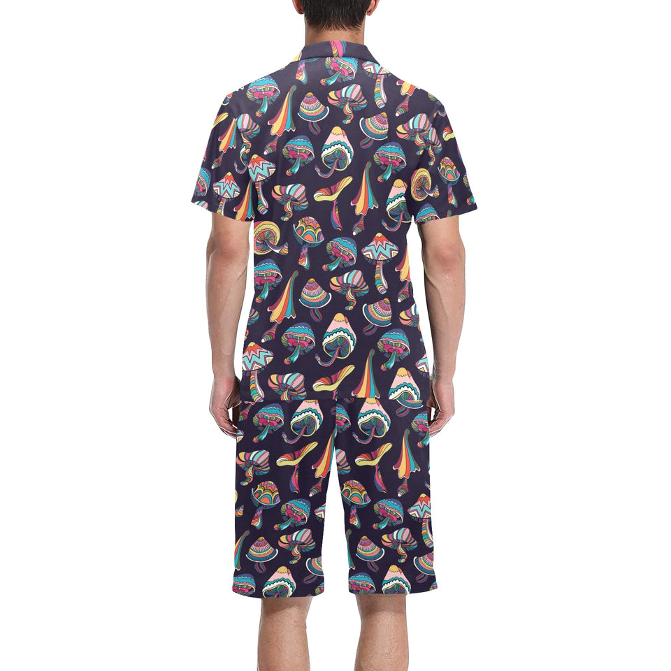 Colorful mushroom pattern Men's V-Neck Short Pajama Set