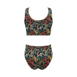 Colorful snake plant pattern Chest Bowknot High Waisted Bikini Swimsuit