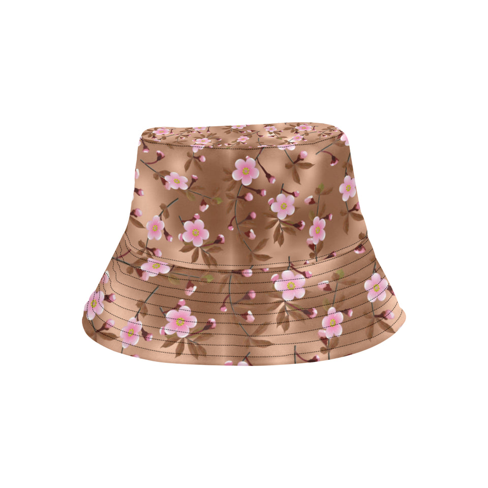 Pink sakura cherry blossom drak brown background Unisex Bucket Hat
