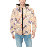 Cute rooster chicken cock floral ornament backgrou Men's Padded Hooded Jacket