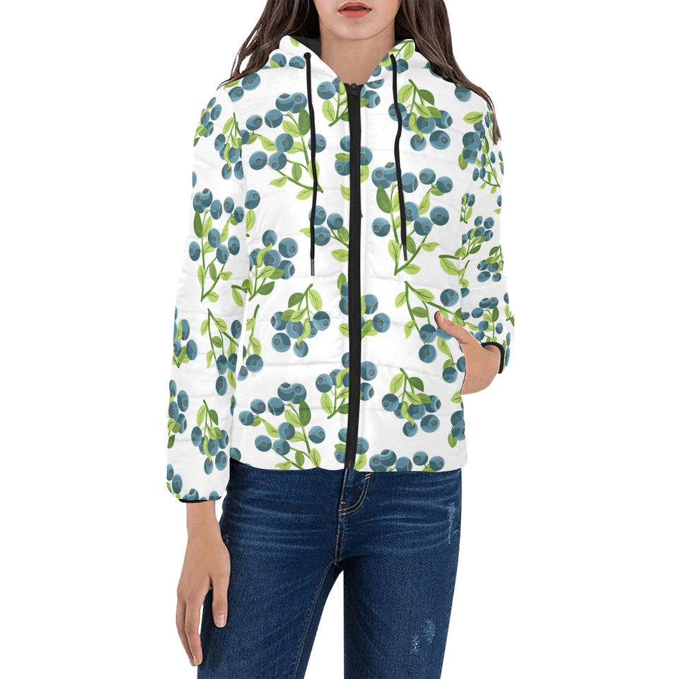 blueberry white background Women's Padded Hooded Jacket