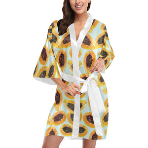 Watercolor papaya pattern Women's Short Kimono Robe