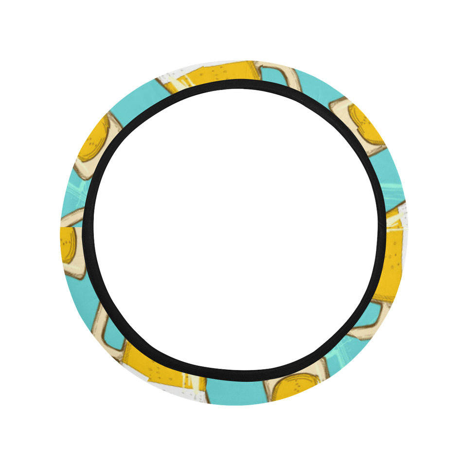 Beer pattern green background Car Steering Wheel Cover