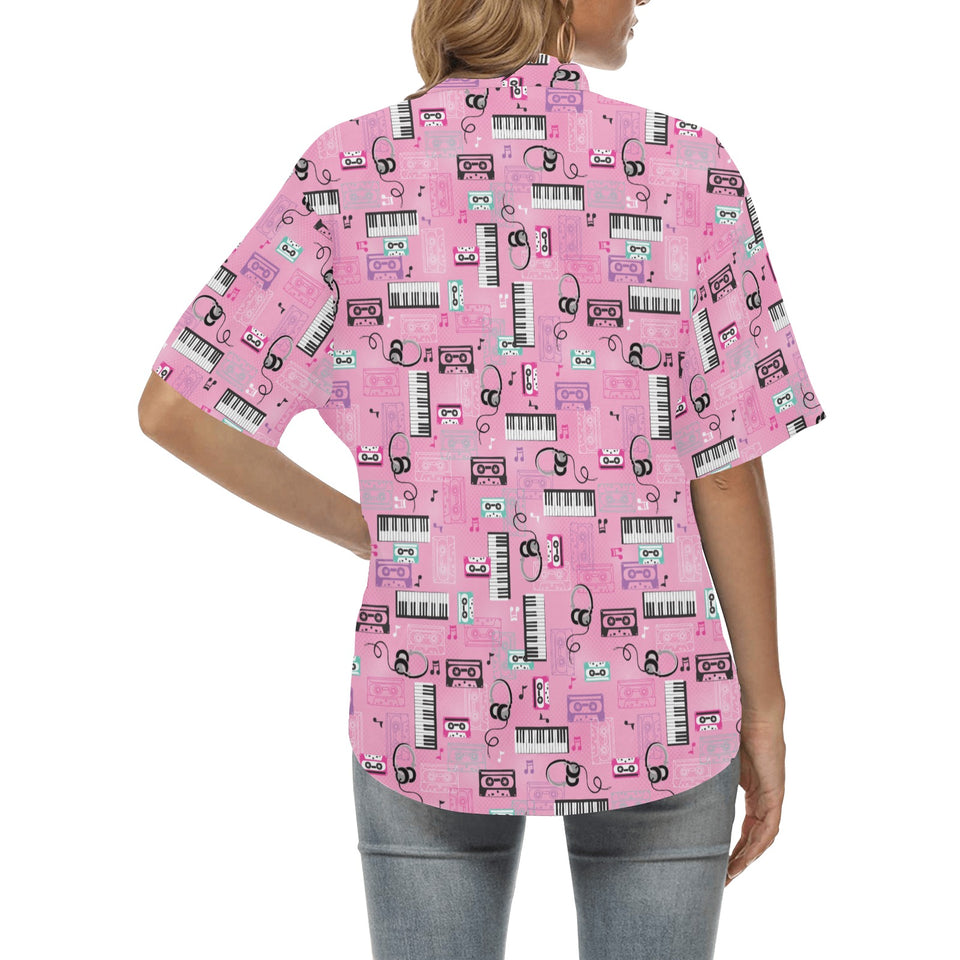 Piano Pattern Print Design 01 Women's All Over Print Hawaiian Shirt