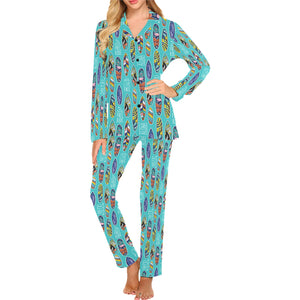 Surfboard Pattern Print Design 05 Women's Long Pajama Set