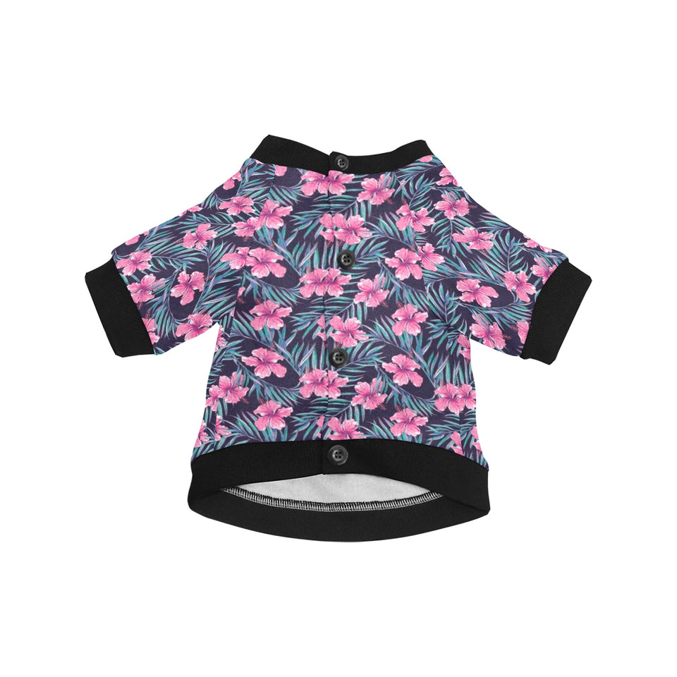 Hibiscus Pattern Print Design 05 All Over Print Pet Dog Round Neck Fuzzy Shirt