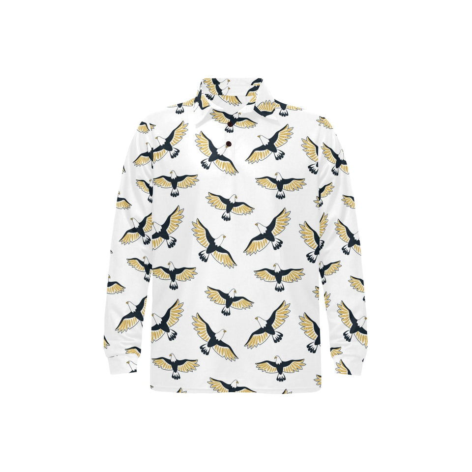 Eagle Pattern Print Design 03 Men's Long Sleeve Polo Shirt