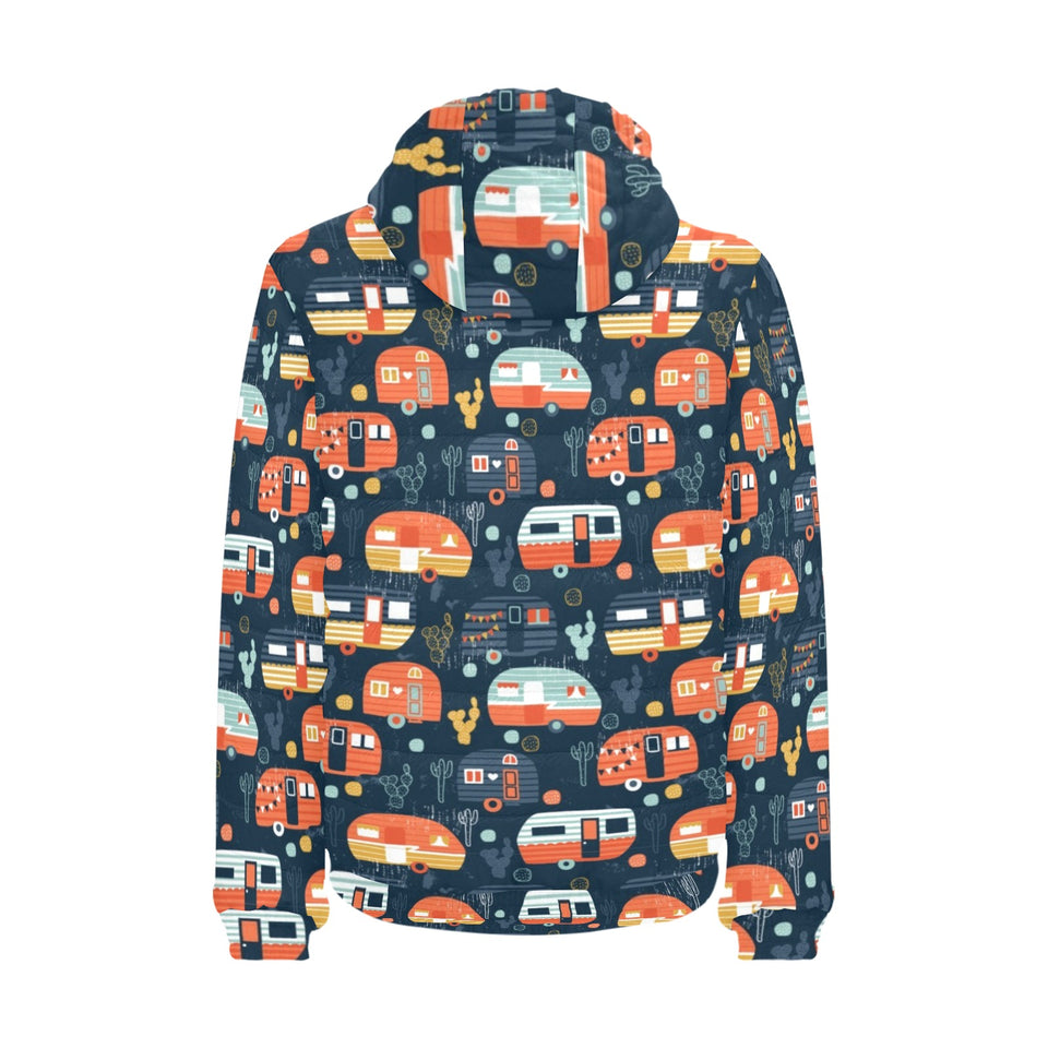 Camper Van Pattern Print Design 05 Men's Padded Hooded Jacket