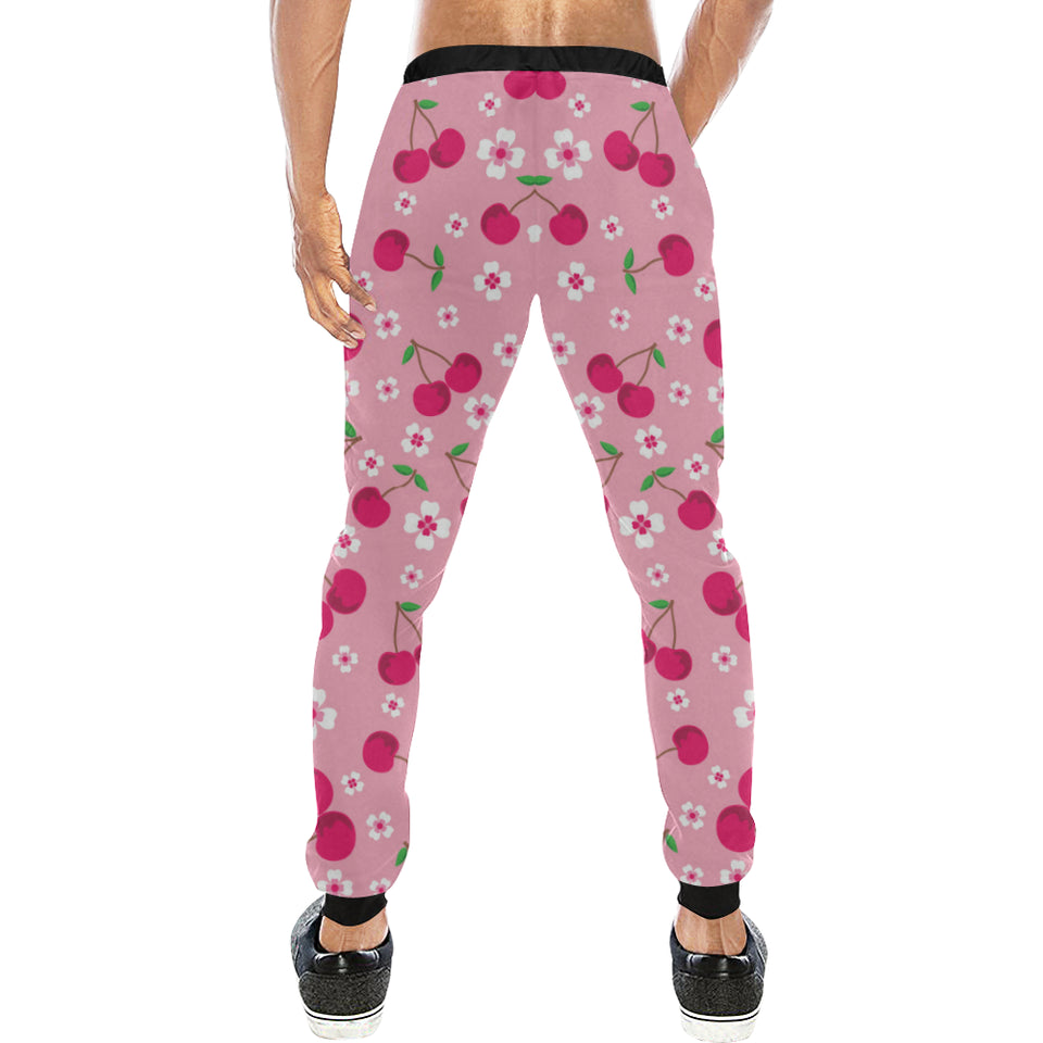 cherry flower pattern pink background Unisex Casual Sweatpants
