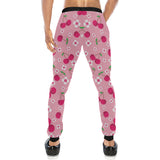 cherry flower pattern pink background Unisex Casual Sweatpants