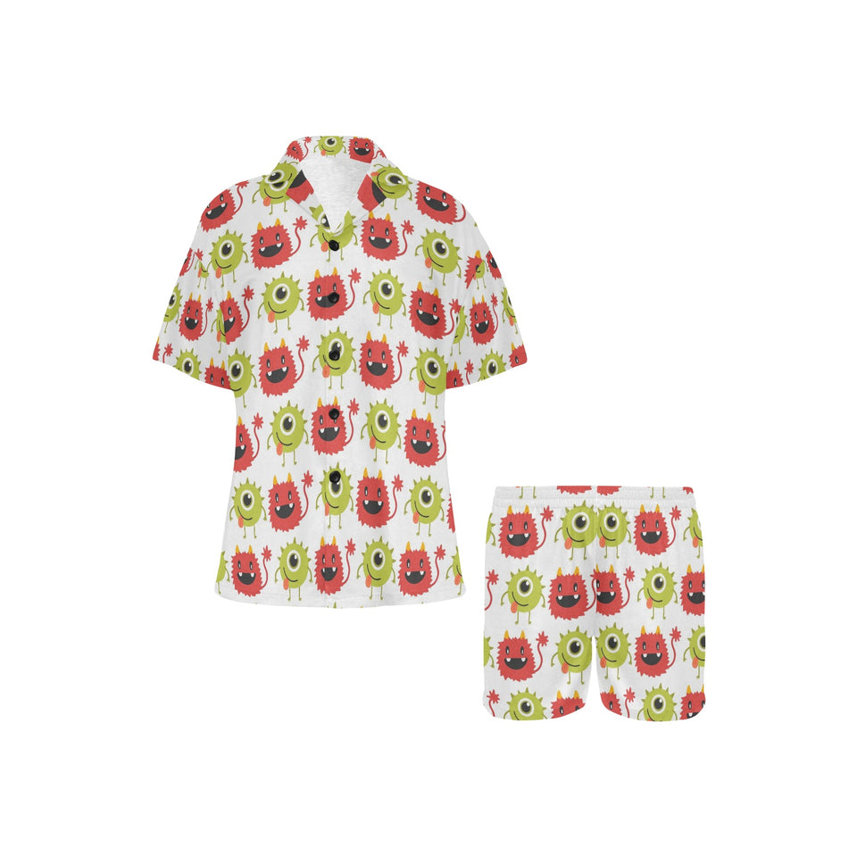 Alien Pattern Print Design 05 Women's V-Neck Short Pajama Set