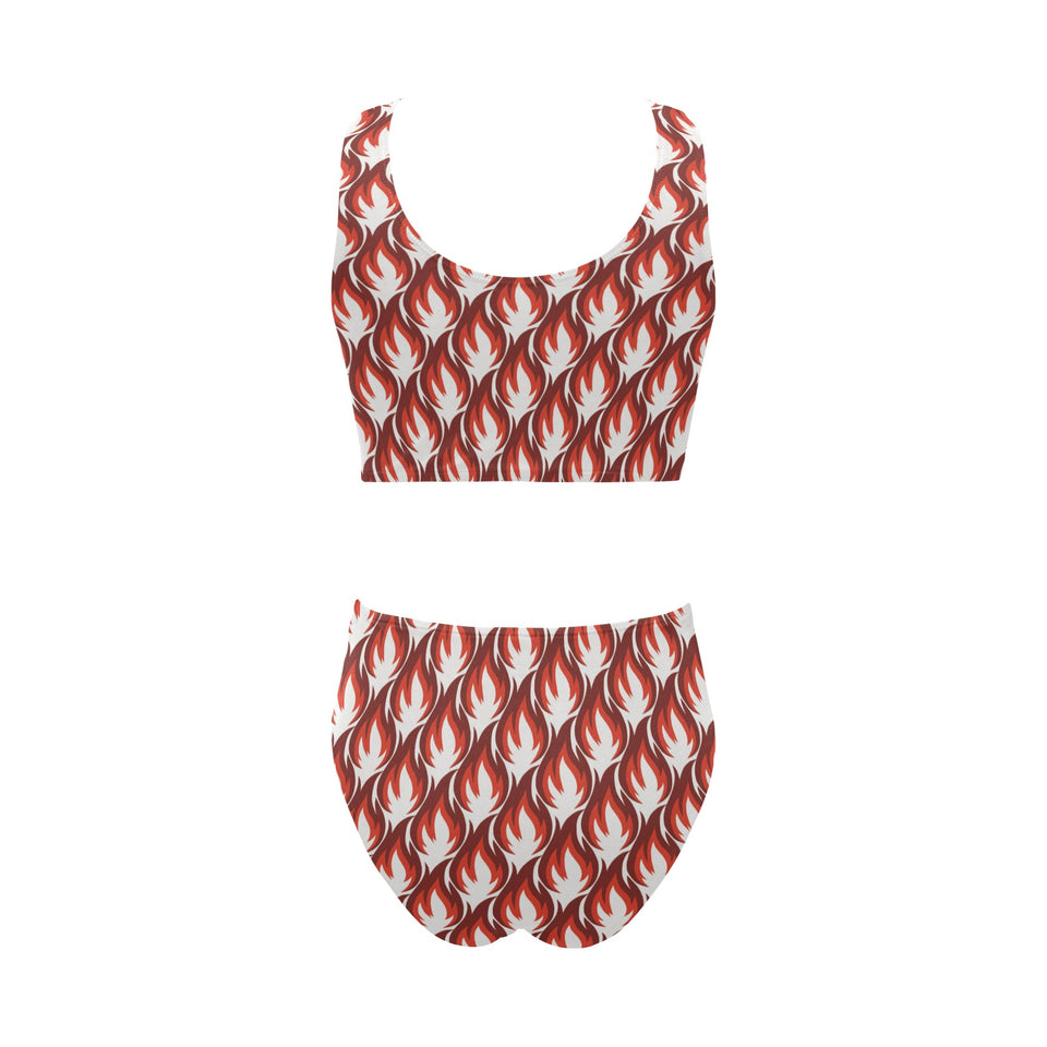 Fire flame symbol design pattern Chest Bowknot High Waisted Bikini Swimsuit