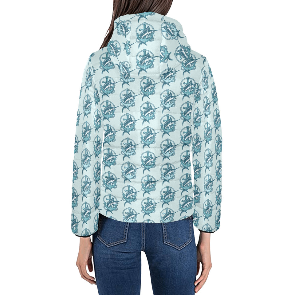 Swordfish Pattern Print Design 05 Women's Padded Hooded Jacket