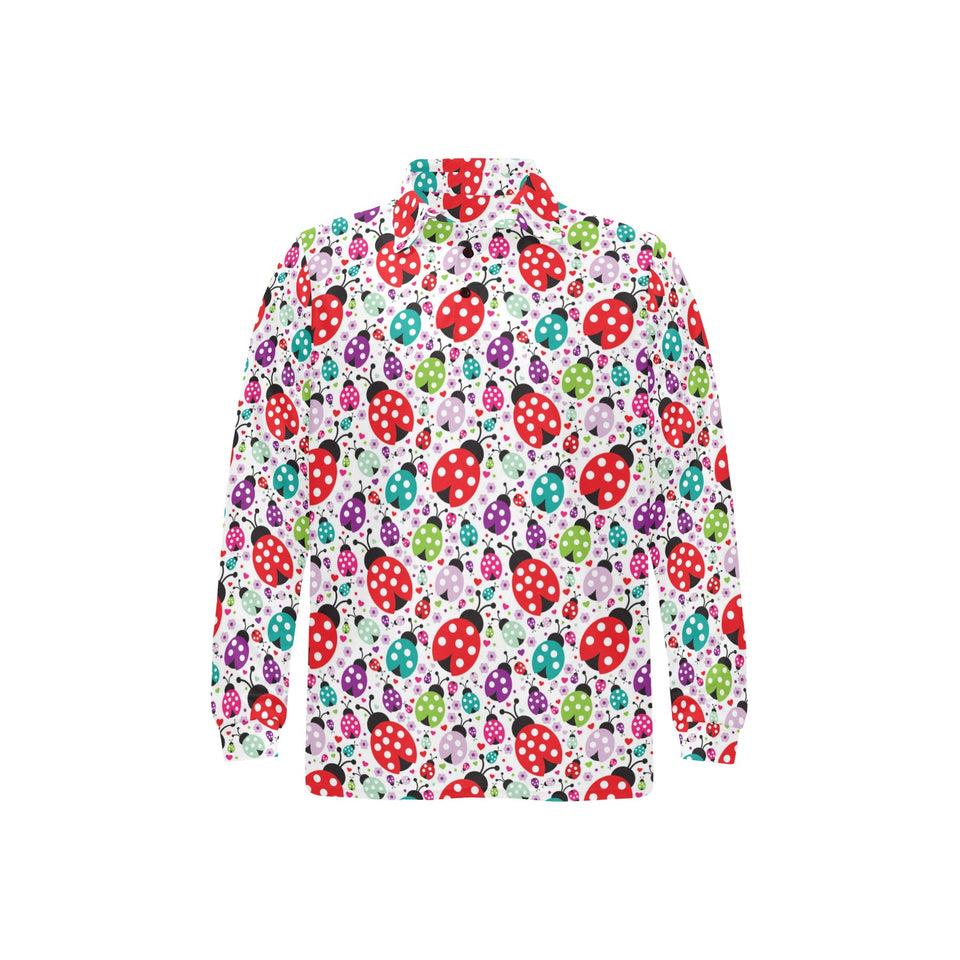 Ladybug Pattern Print Design 03 Men's Long Sleeve Polo Shirt