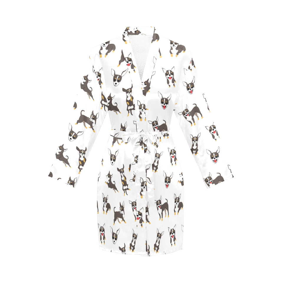 Chihuahua dog pattern Women's Long Sleeve Belted Night Robe