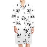 Cute french bulldog paw pattern Men's Long Sleeve Belted Night Robe