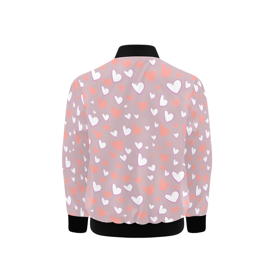 coral white heart pattern Kids' Boys' Girls' Bomber Jacket