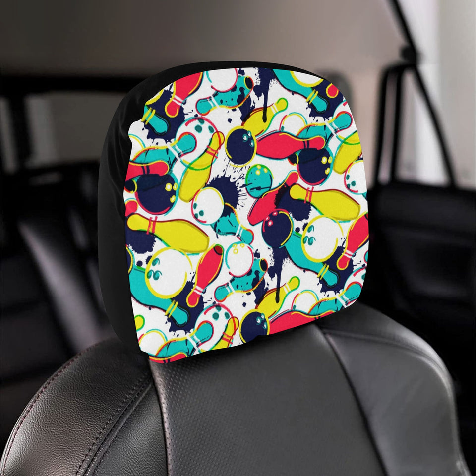 watercolor bowling ball pins Car Headrest Cover