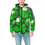 Frog waterlily pattern Men's Padded Hooded Jacket