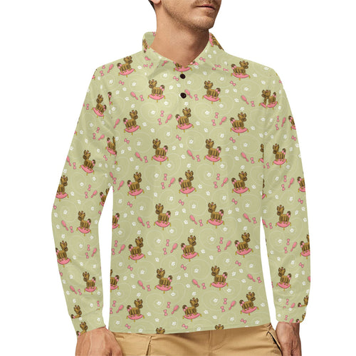 Yorkshire Terrier Pattern Print Design 01 Men's Long Sleeve Polo Shirt