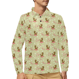 Yorkshire Terrier Pattern Print Design 01 Men's Long Sleeve Polo Shirt