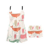 Cute whale pattern Chest Sexy Pleated Two Piece Swim Dress