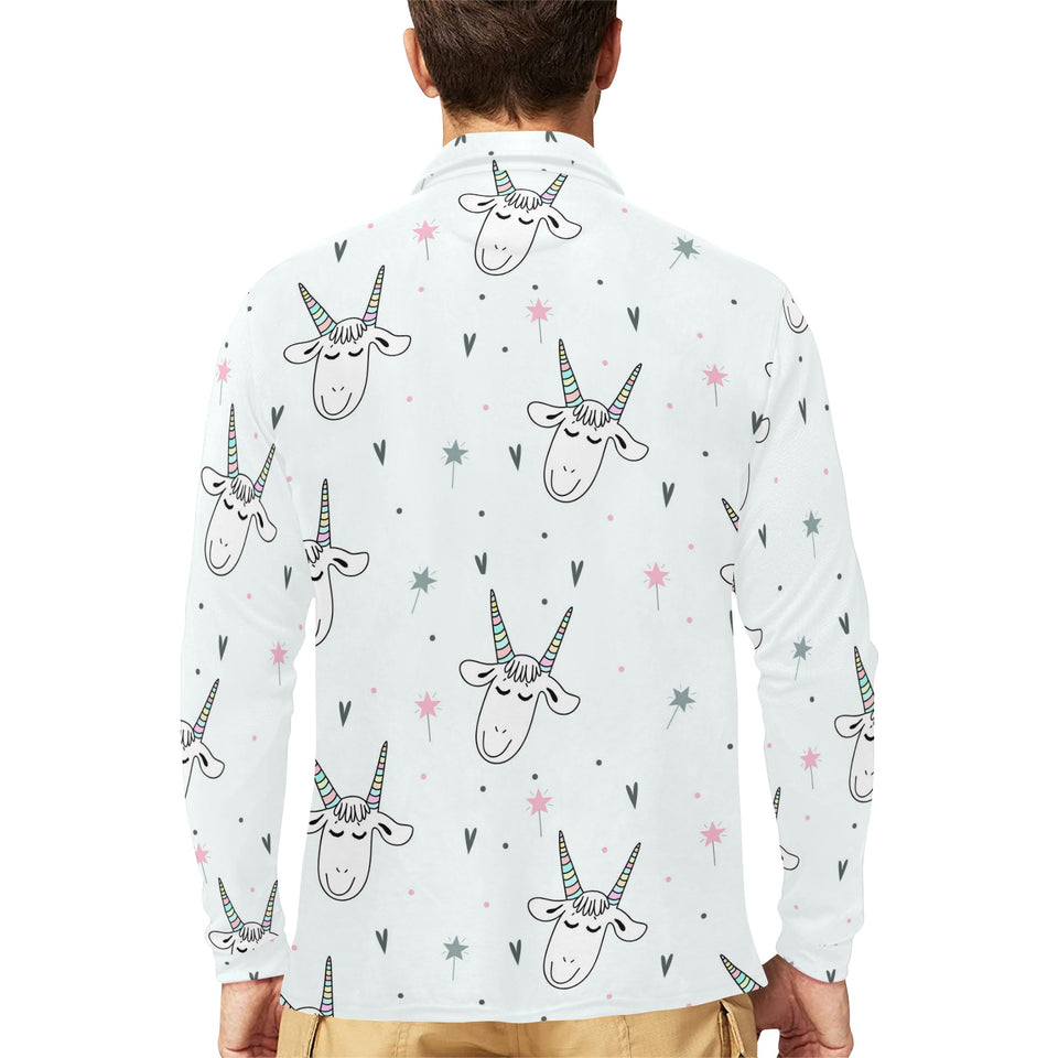Cute goat design pattern Men's Long Sleeve Polo Shirt