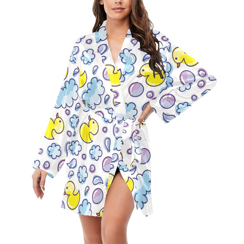 Duck Pattern Print Design 01 Women's Long Sleeve Belted Night Robe